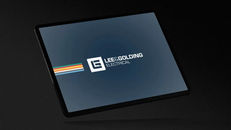 Lee & Golding Electrical logo designed by Admedia, displayed on a tablet to showcase branding and digital design services.