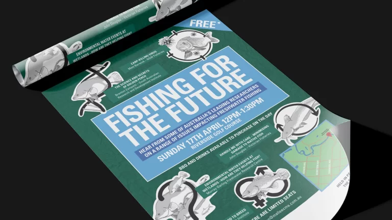 Admedia's design for an MCMA event poster 'Fishing for the Future', demonstrating creative content creation for community engagement.