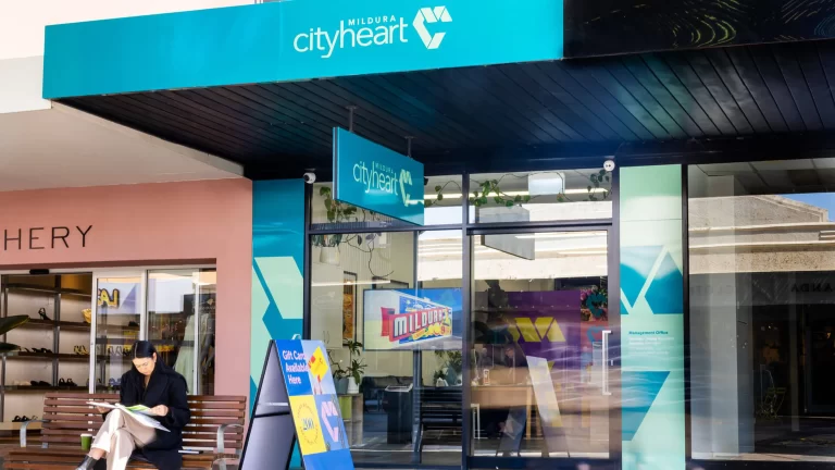 The Mildura City Heart office exterior featuring new branding and signage designed by Admedia, part of the precinct's rebranding initiative.